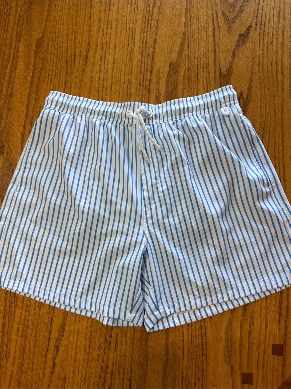 Men's Light Blue & White Striped Swim Trunks